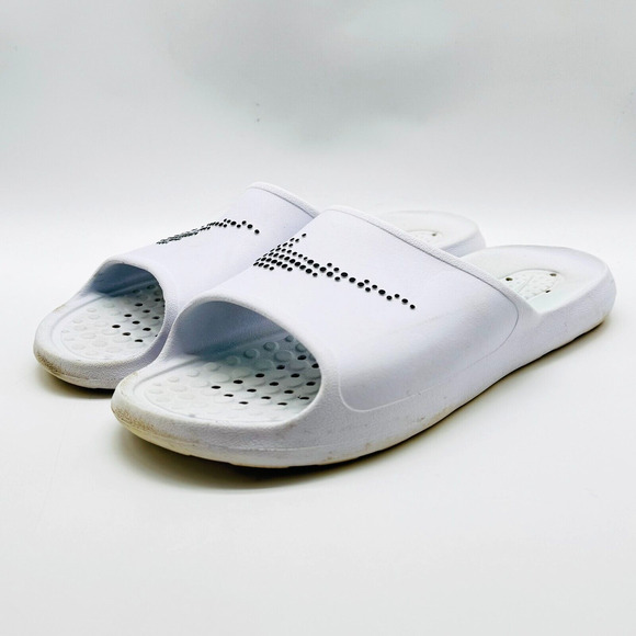 Nike Victori One Mens 13 White Black Swoosh One Shadow Slides Sandals Shoes - Picture 4 of 12